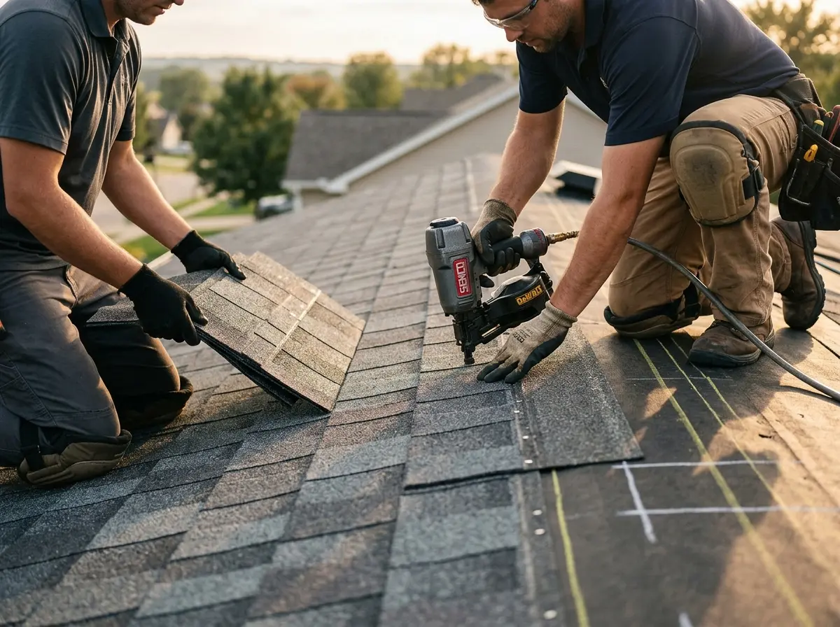 Professional roofer working on a residential roof in Port St. Lucie
